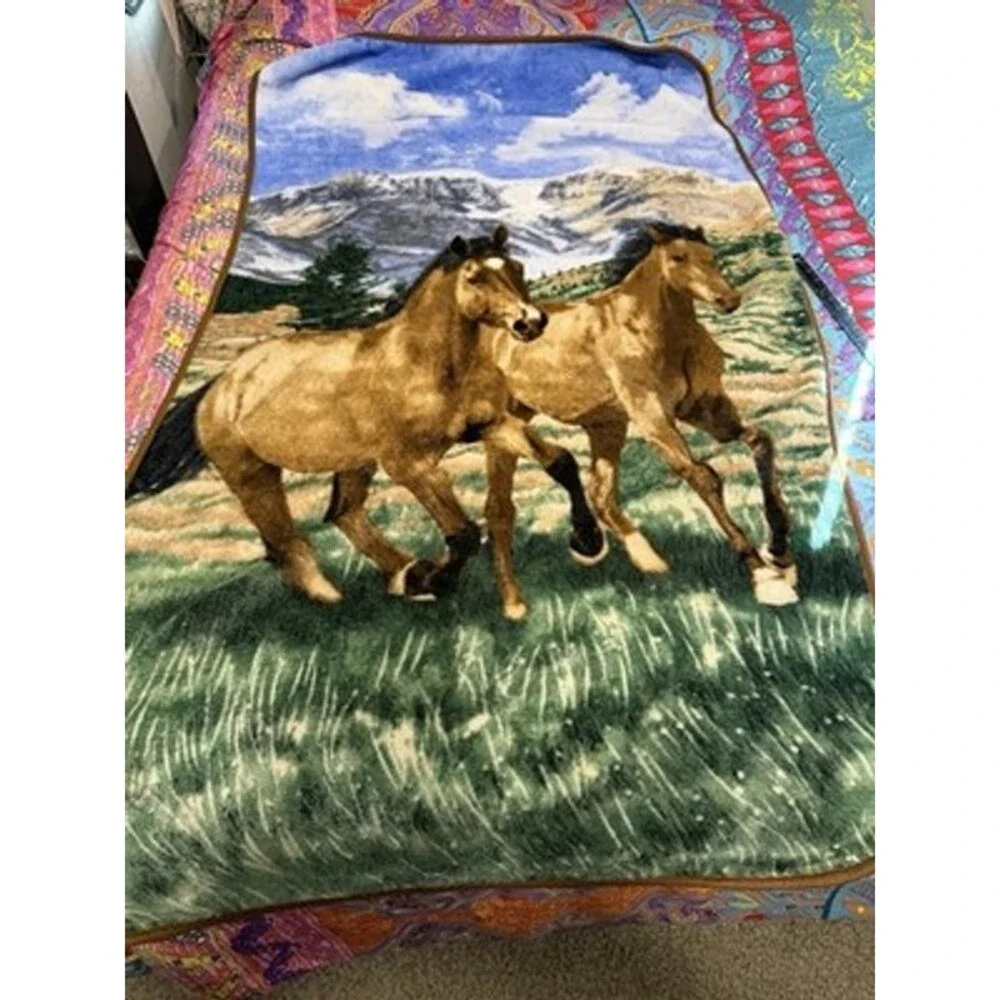 Running Horses Lap Throw Blanket 38”x59” Soft Fleece Equestrian Western Cowboy